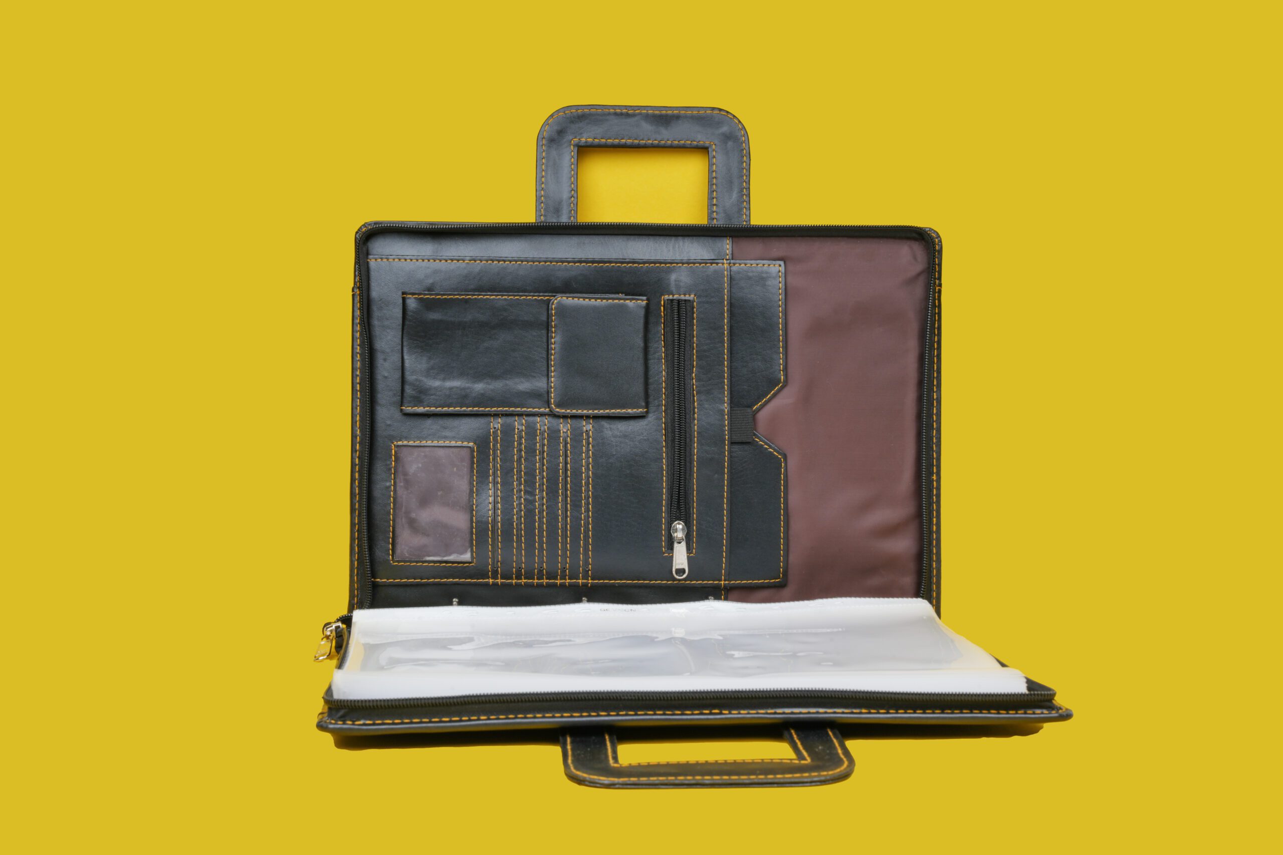 Gemson Leather 4 Ring File Zip Closer Bag -Document Organizer