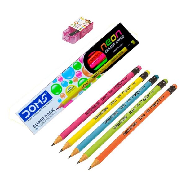 Doms Neon Rubber Tipped Graphite Pencils 10Pcs Pkt