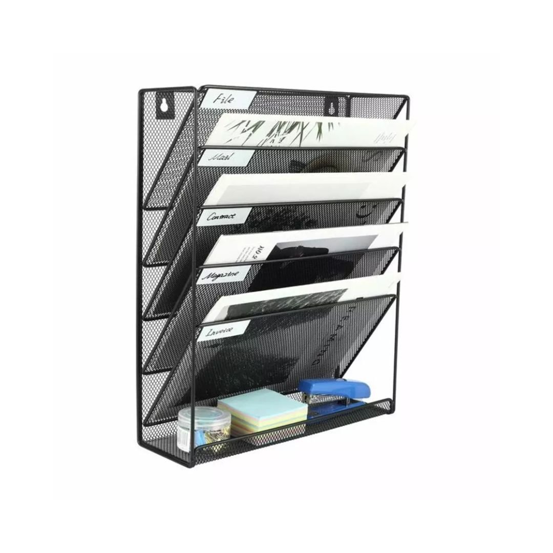 Music 555 Metal Mesh Wire 6 Compartments Black File Stand - Image 2