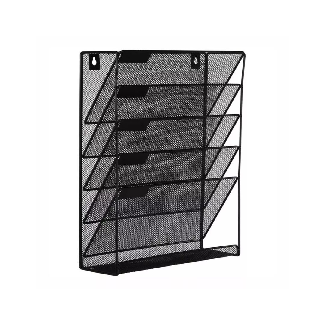 Music 555 Metal Mesh Wire 6 Compartments Black File Stand